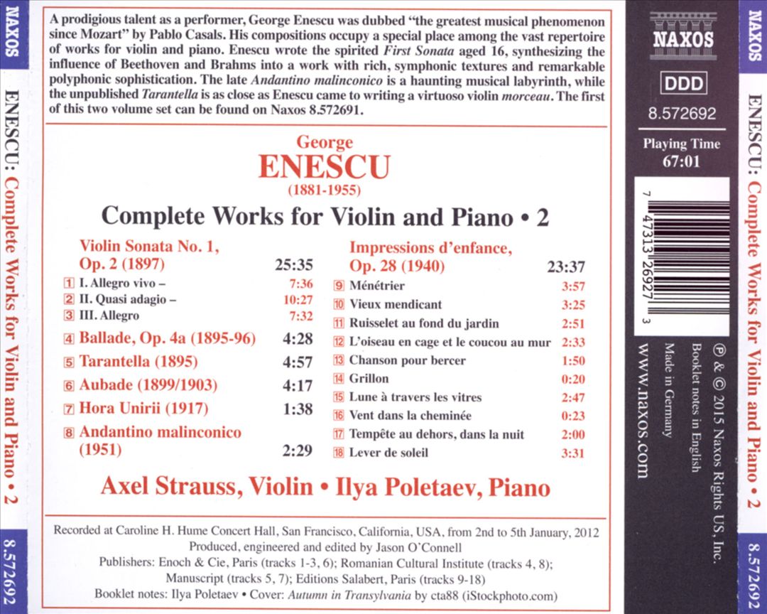 Enescu: Complete Works for Violin and Piano, Vol. 2 cover art