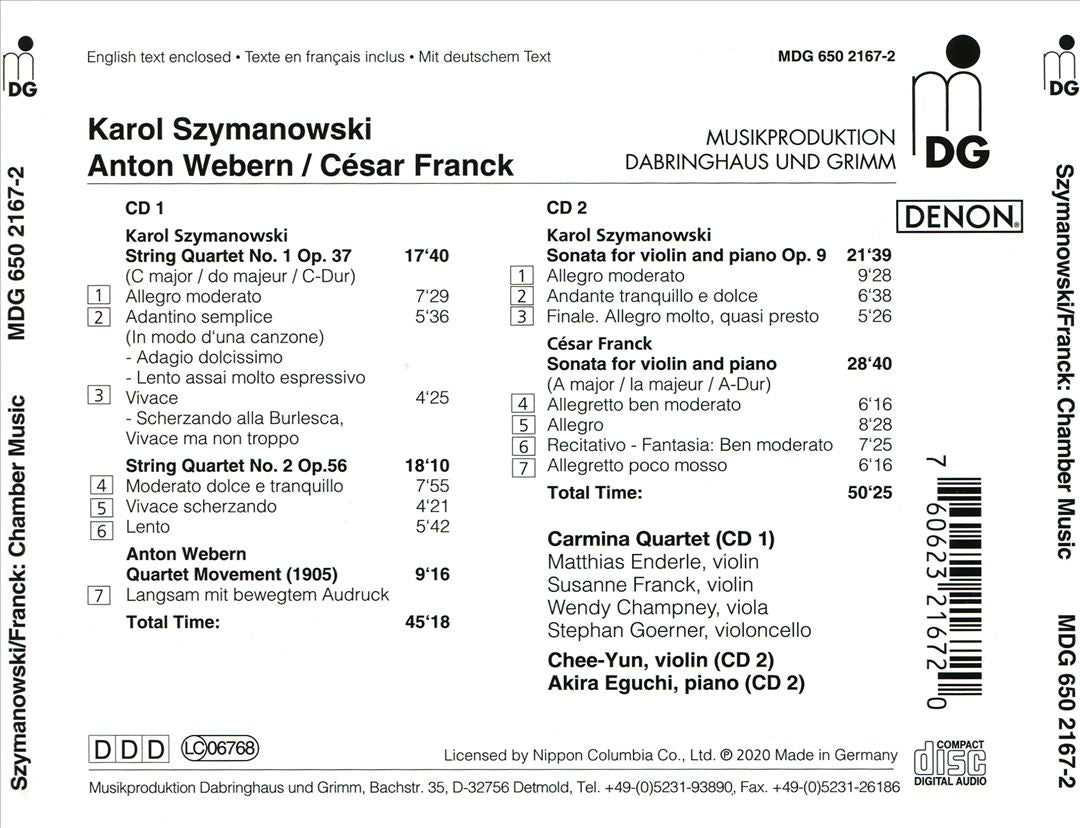 Szymanowski, Franck, Webern: String Quartets & Violin Sonatas cover art