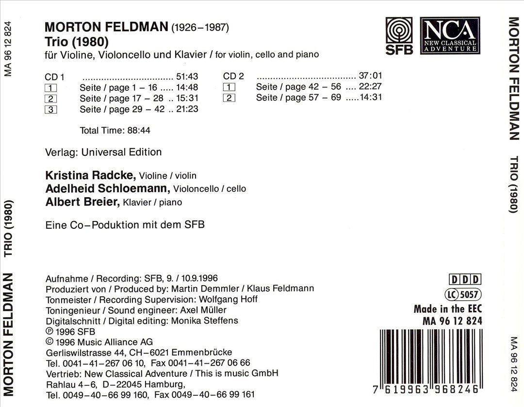 Morton Feldman: Trio (1980) cover art