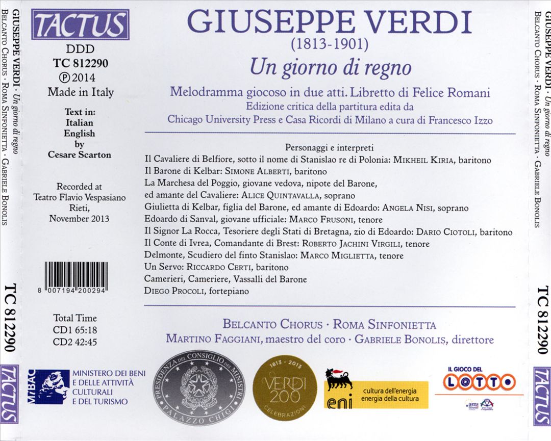 Giuseppe Verdi: Un giorno di regno cover art
