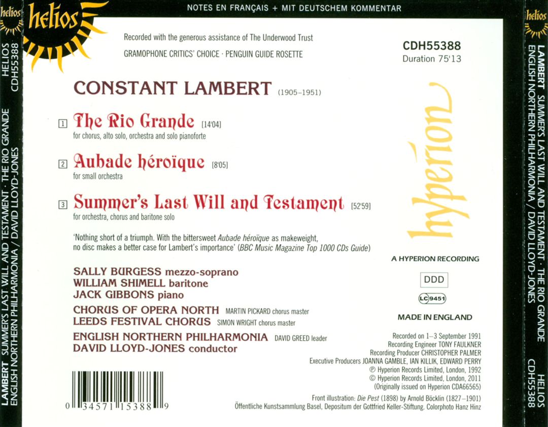 Constant Lambert: Summer's Last Will and Testament cover art