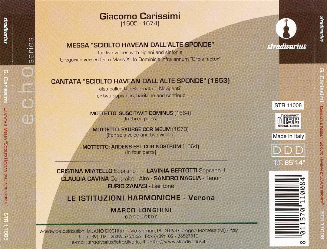 Giacomo Carissimi: Cantata e Messa "Sciolto Havena Dall' Alte Sponde" cover art