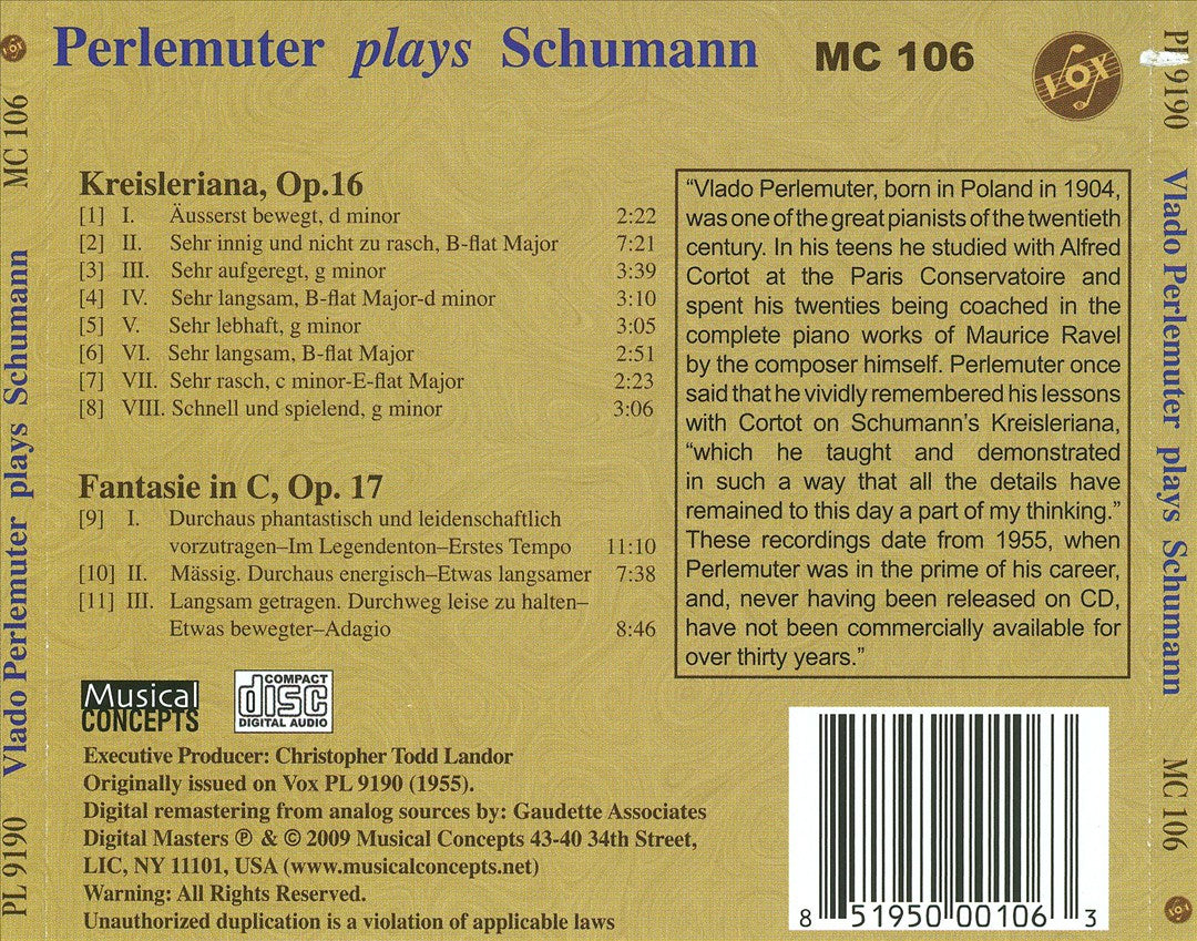 Vlado Perlemuter plays Schumann cover art