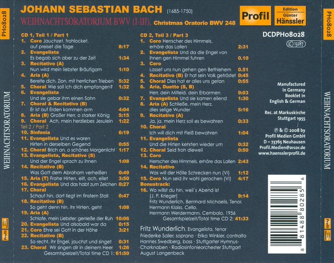 Bach: Weihnachtsoratorium 1-3 (Christmas Oratorio), BWV 248 cover art