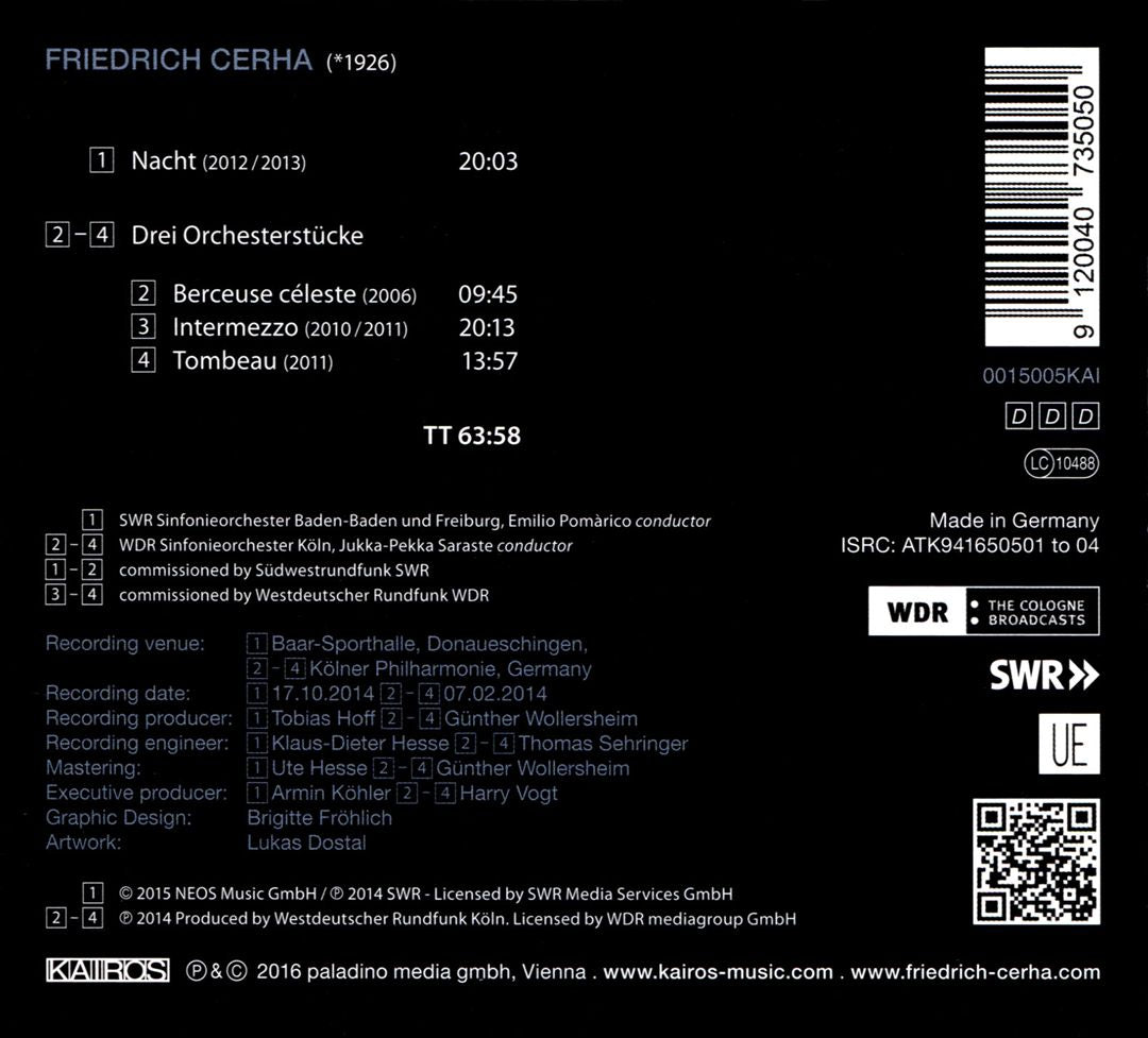 Friedrich Cerha: Nacht; Drei Orchesterstücke cover art