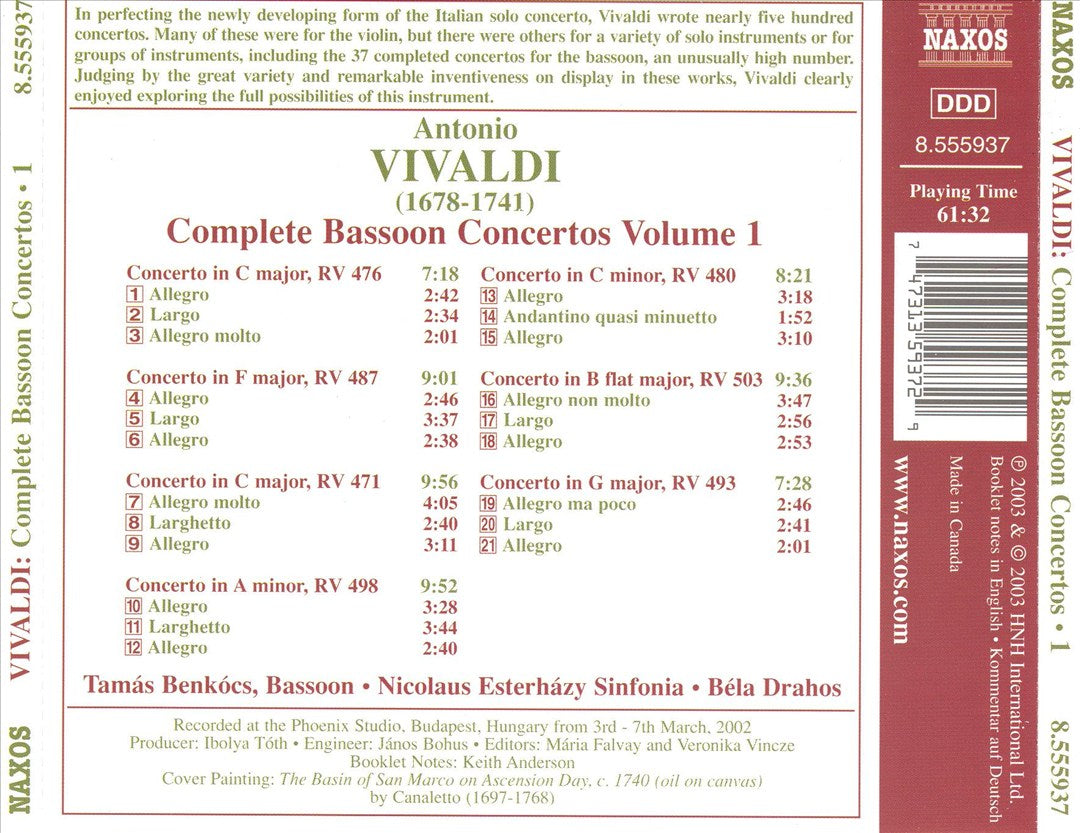 Vivaldi: Complete Bassoon Concertos, Vol. 1 cover art