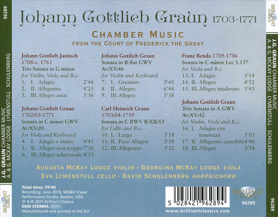 J.G. Graun: Chamber Music from the Court of Frederick the Great cover art