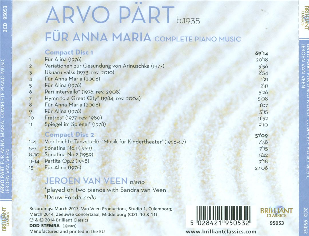 Arvo Pärt: Für Anna Maria - Complete Piano Music cover art