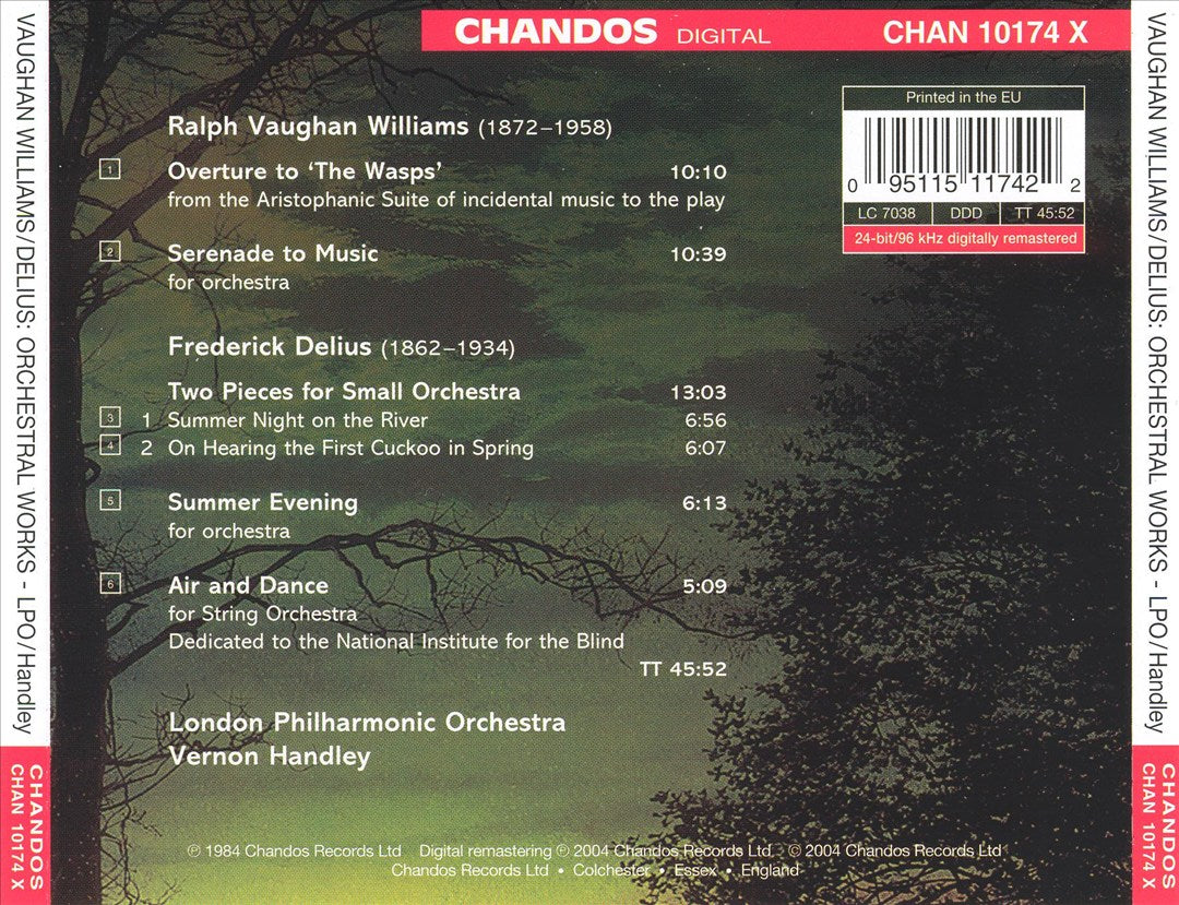 Delius: Summer Night on the River; Vaughan Williams: Overture to "The Wasps" cover art