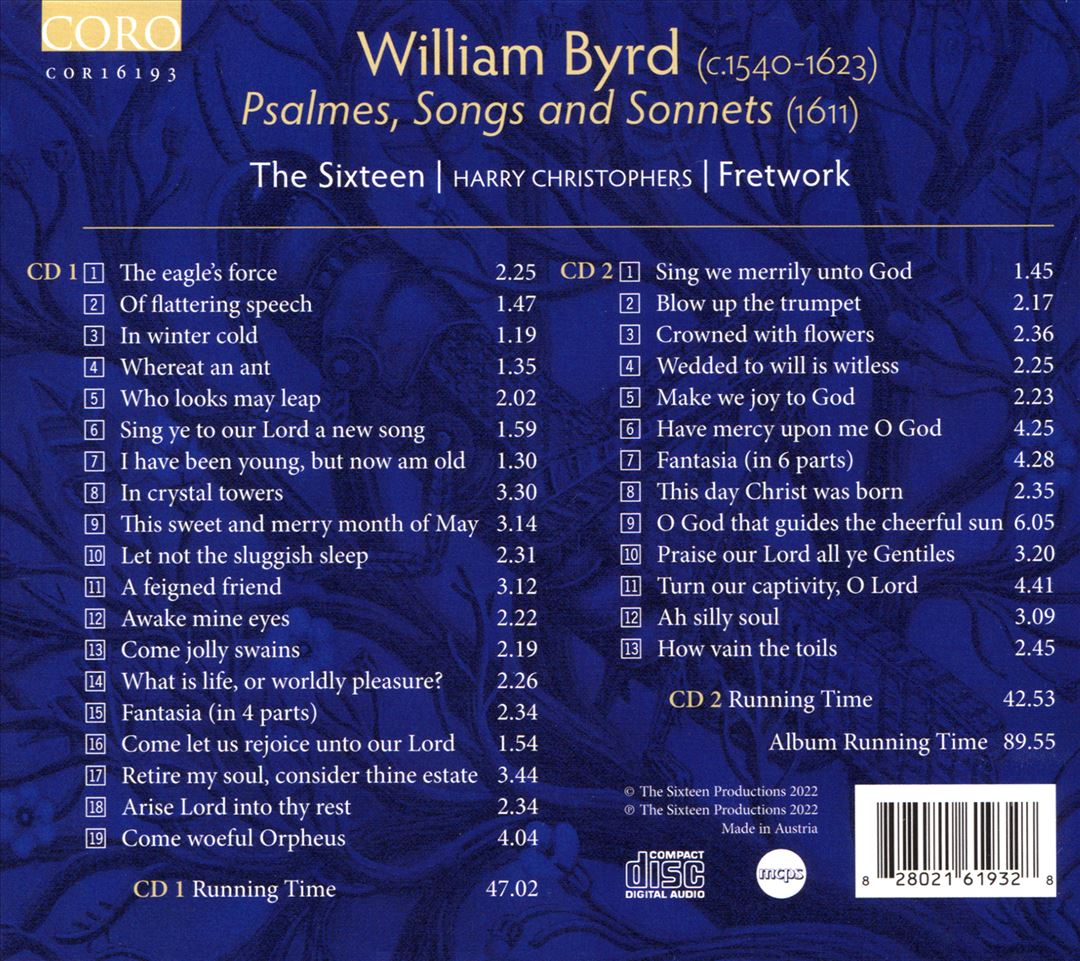 Byrd: Psalmes, Songs & Sonnets 1611 cover art