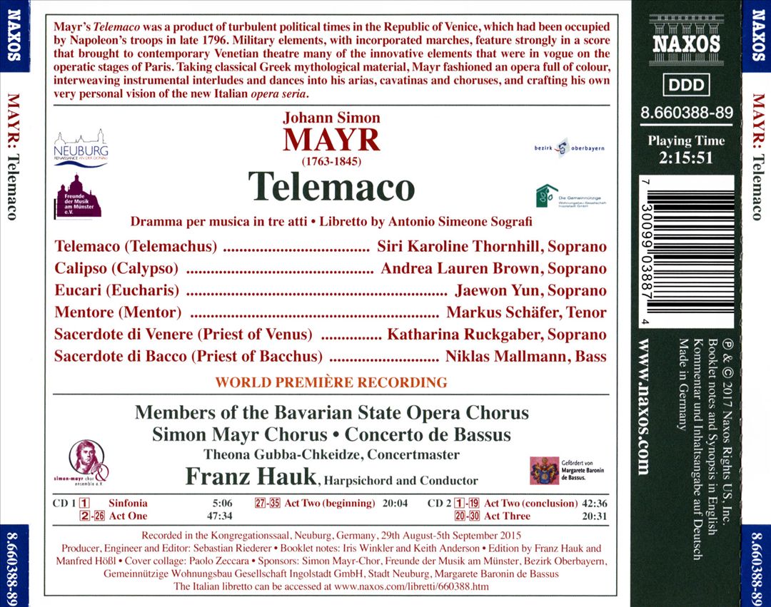 Johann Simon Mayr: Telemaco cover art