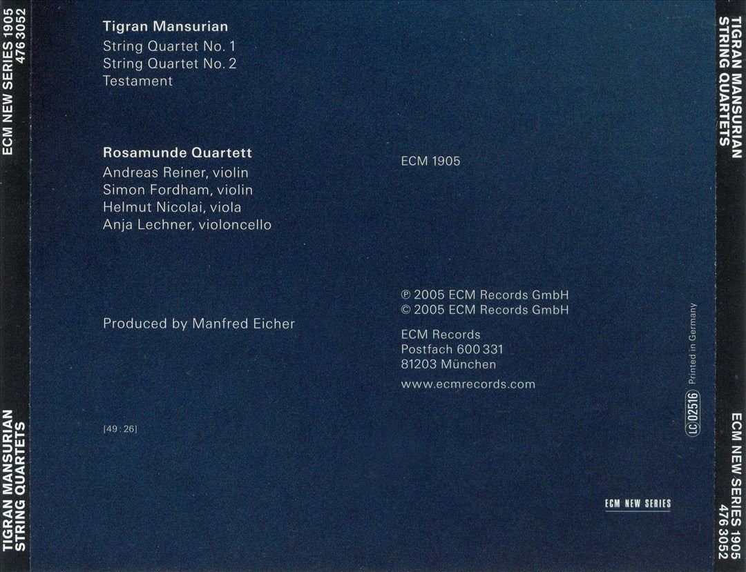Tigran Mansurian: String Quartets cover art