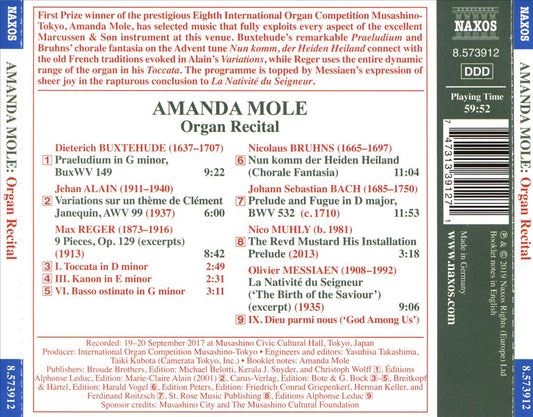 Amanda Mole: Winner 2017 8th Interinational Organ Competition Mushahino-Tokyo cover art