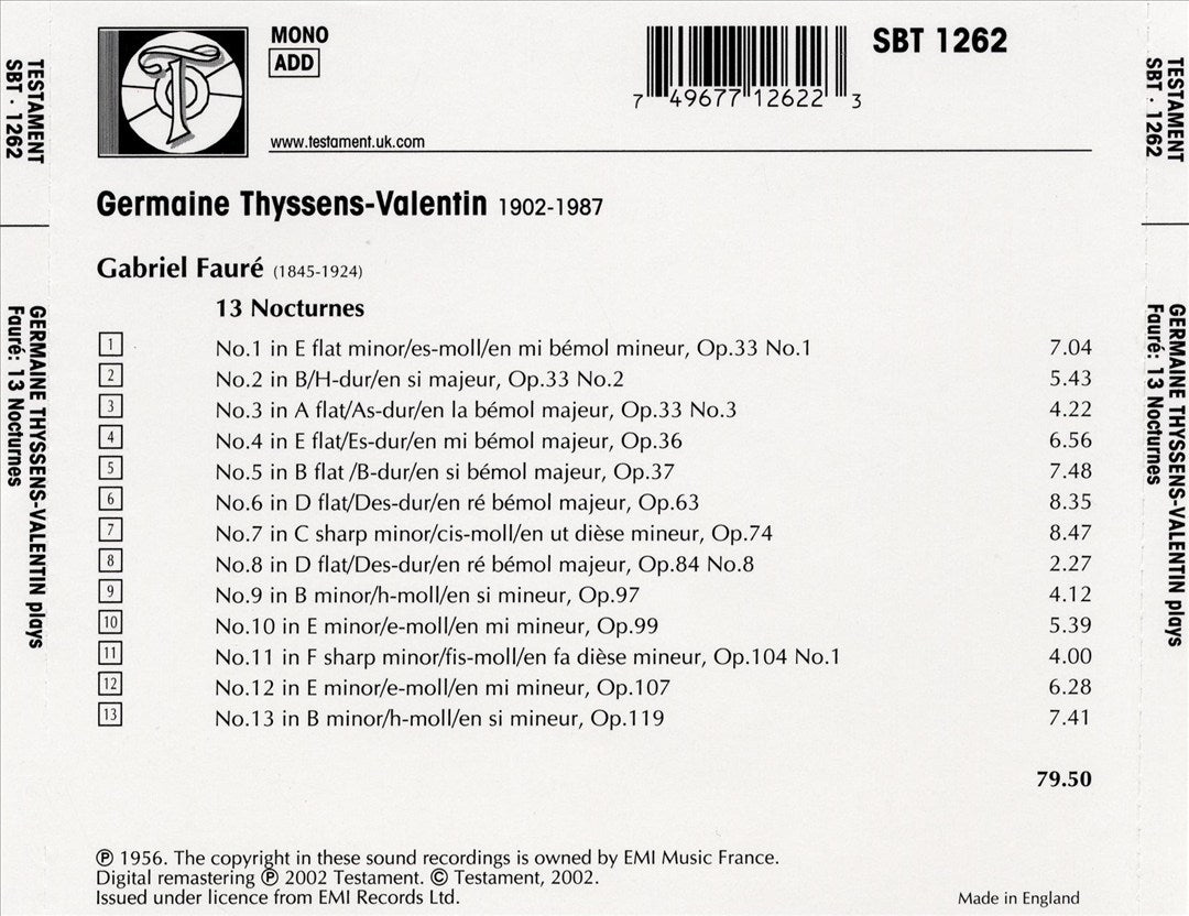 Fauré: 13 Nocturnes cover art