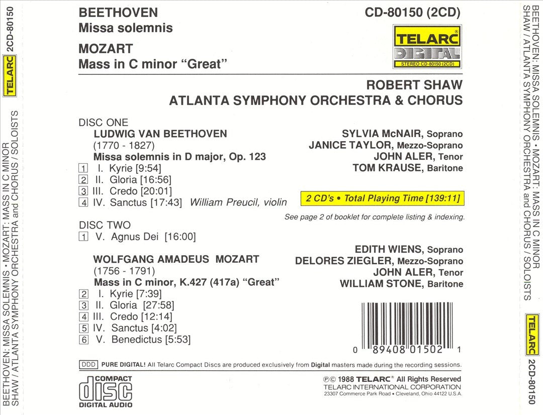 Beethoven: Missa Solemnis in D major, Op. 123; Mozart: Mass in C minor, K. 427 "The Great" cover art