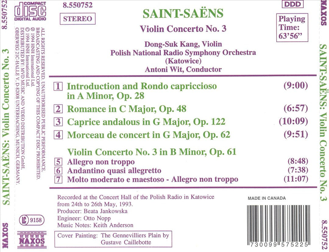 Saint-Saëns: Violin Concerto No. 3; Introduction and Rondo capriccioso; Caprice andalous; Morceau de concert cover art