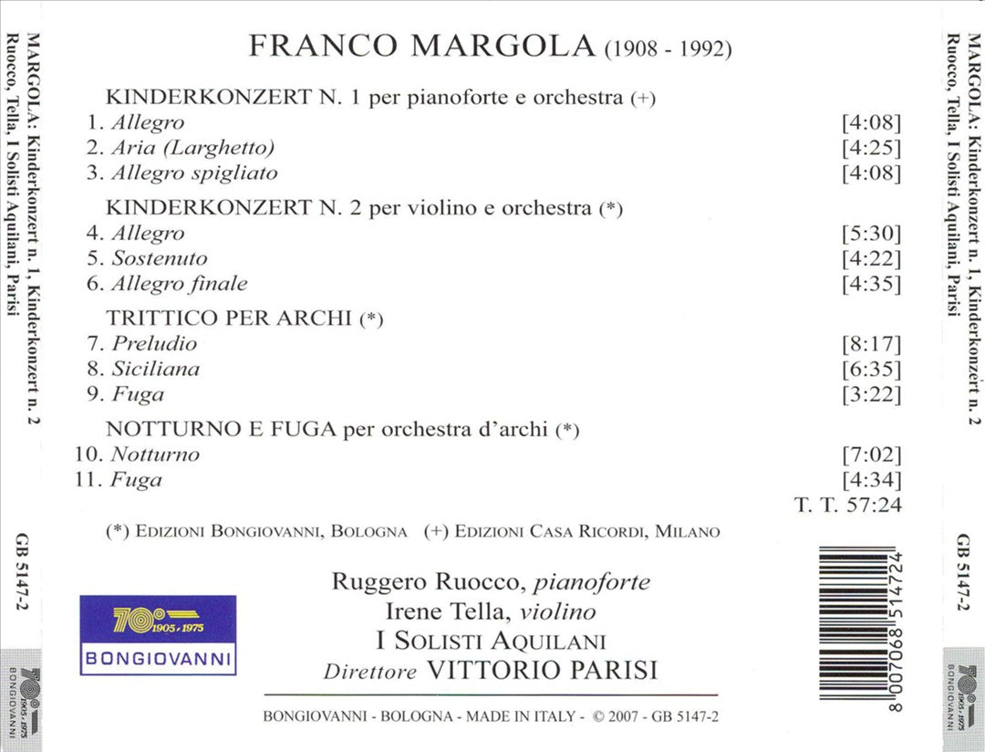 Franco Margola: Kinderkonzert Nos 1 & 2; Trittico per archi cover art