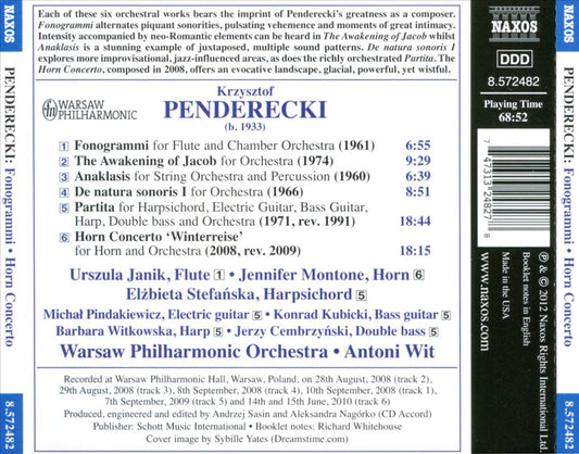 Penderecki: Fonogrammi; Horn Concerto; Partita cover art