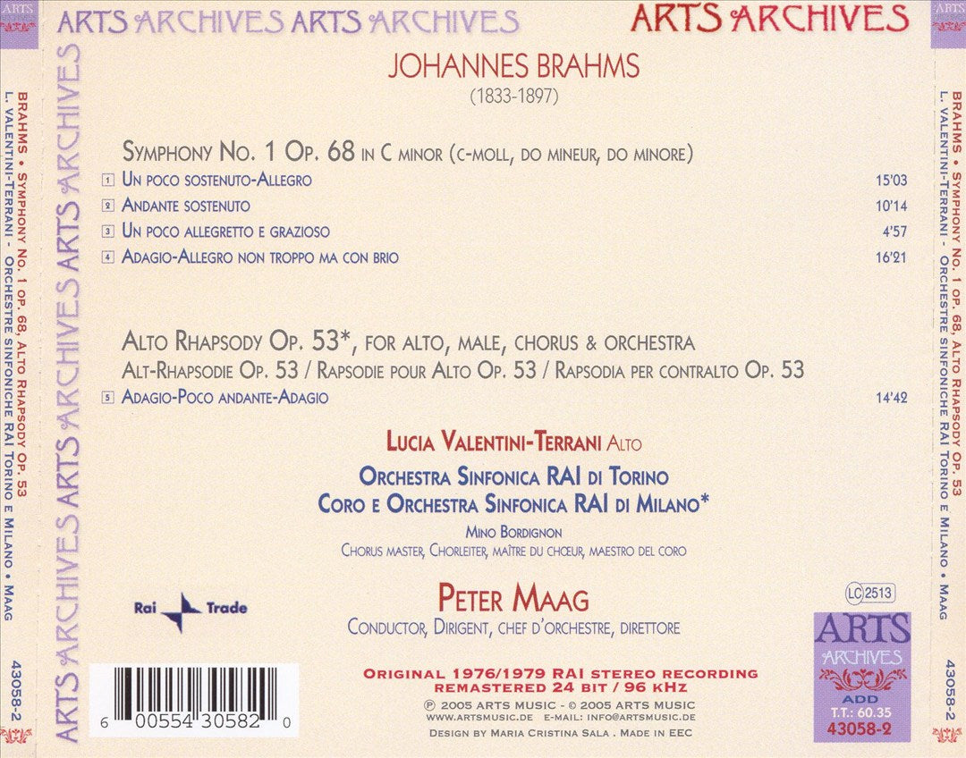 Brahms: Symphony No. 1; Alto Rhapsody Op. 53 cover art
