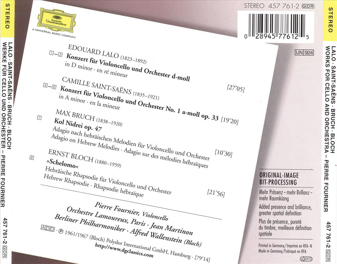Edouard Lalo: Cellokonzerte; Camille Saint-Saëns: Cellokonzerte No. 1; Max Bruch: Kol Nidrei; Ernst Bloch: Schelomo cover art