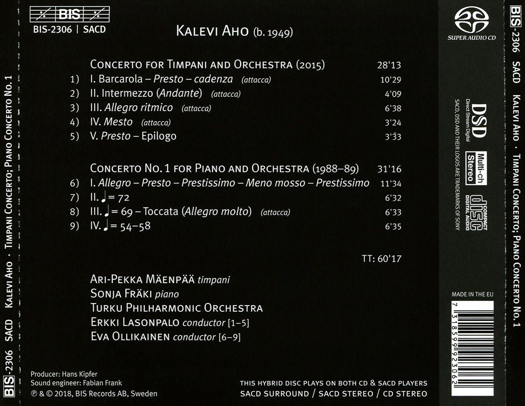 Kalevi Aho: Timpani Concerto; Piano Concerto 1 cover art