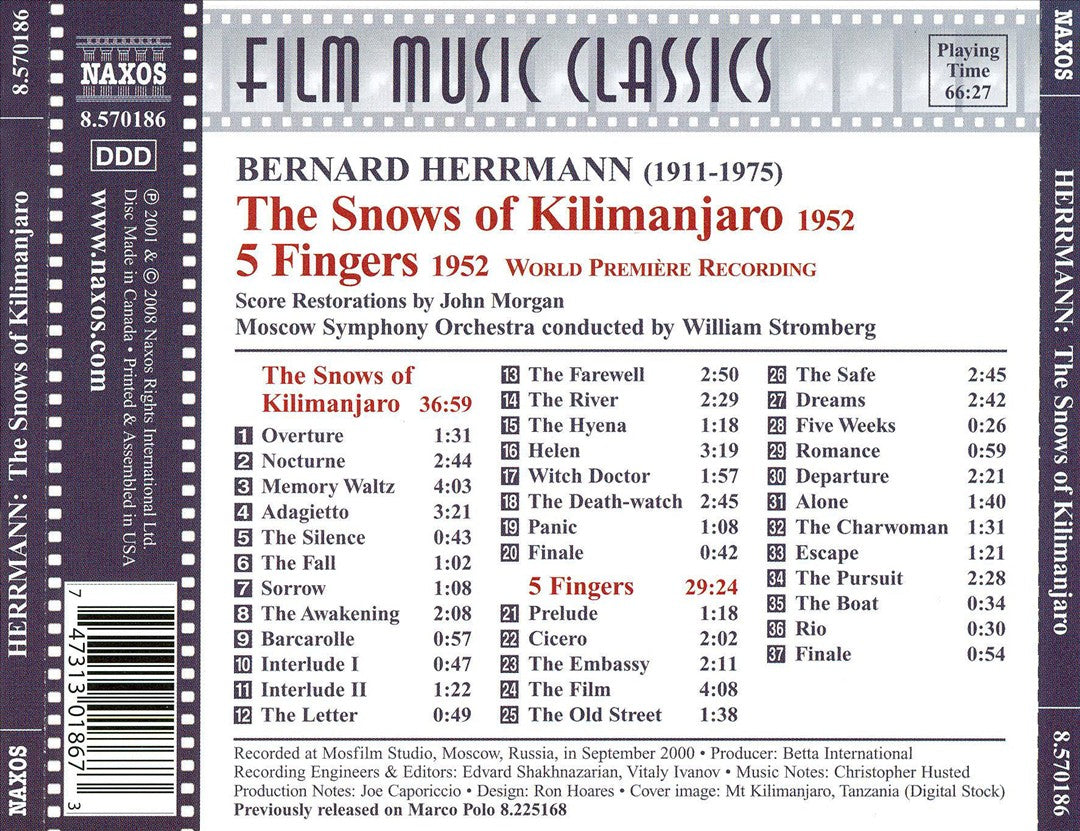 Bernard Herrmann: The Snows of Kilimanjaro; 5 Fingers cover art