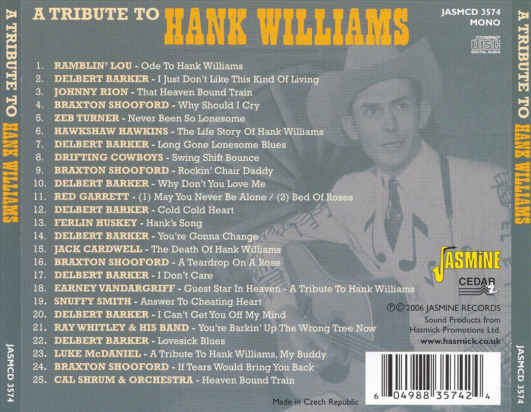 Tribute to Hank Williams [Jasmine] cover art