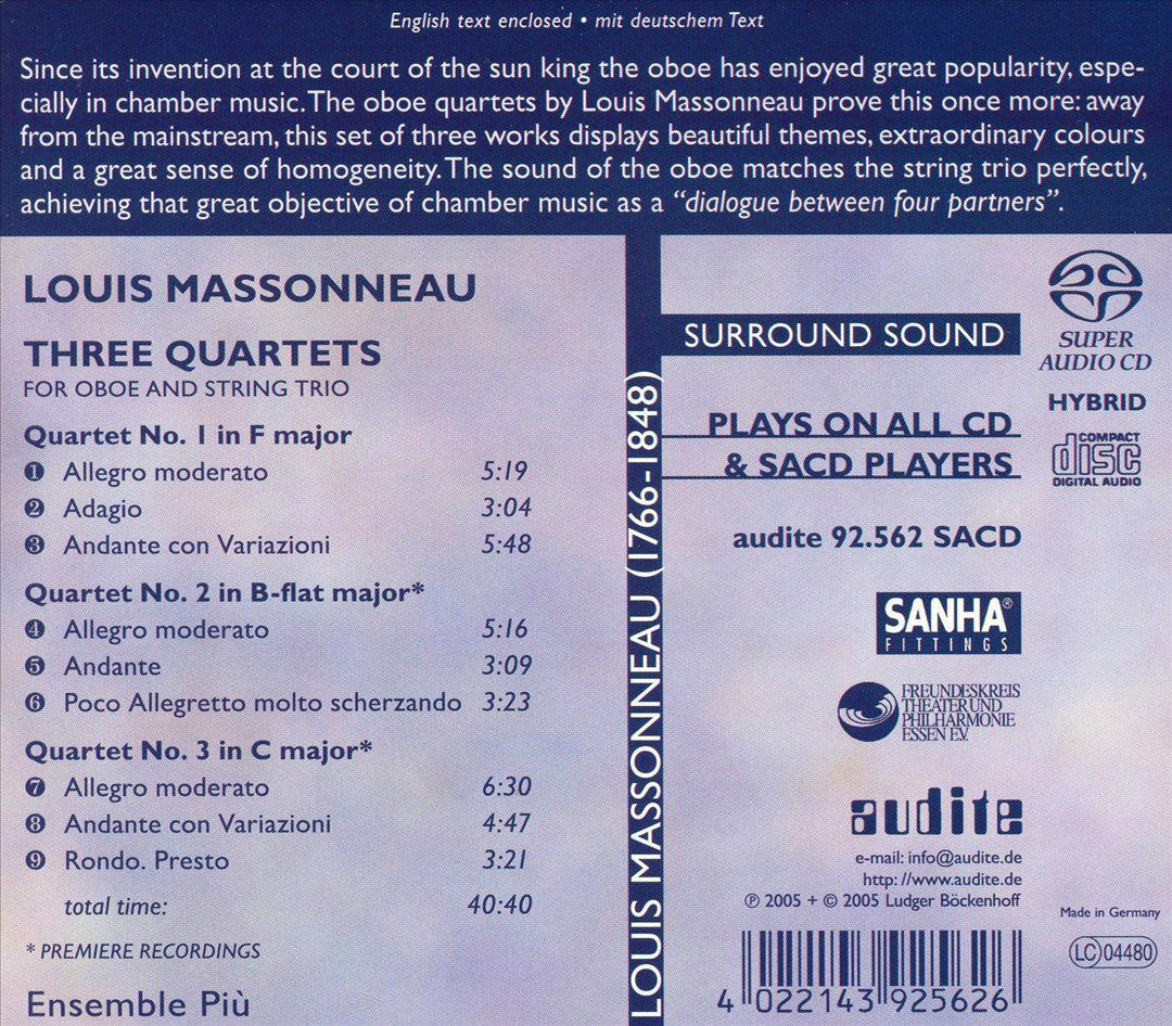 Louis Massoneau: Oboe Quartets  cover art