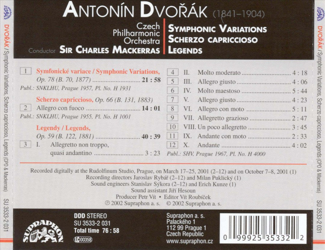 Dvorák: Symphonic Variations; Scherzo capriccioso; Legends cover art