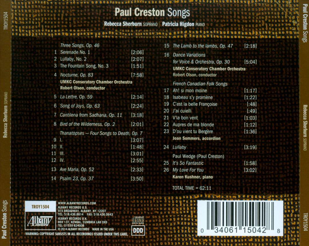 Paul Creston: Songs cover art