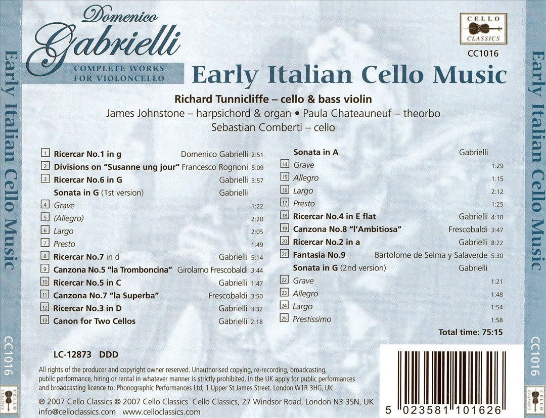 Gabrielli: Complete Works for Violoncello cover art