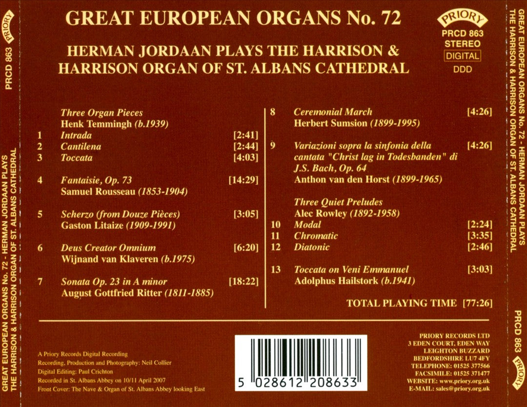 Herman Jordaan Plays the Herrison & Harrison Organ of St. Albans Cathedral cover art