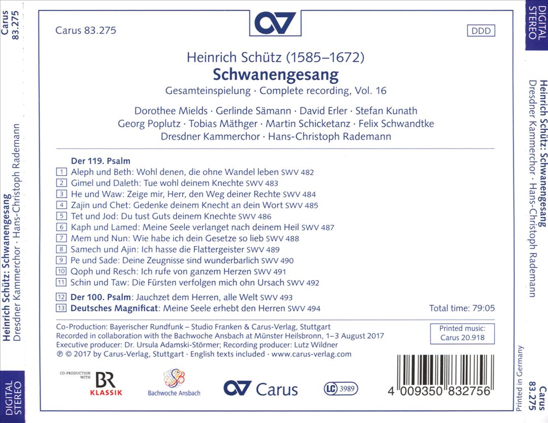 Heinrich Schütz: Schwanengesang cover art