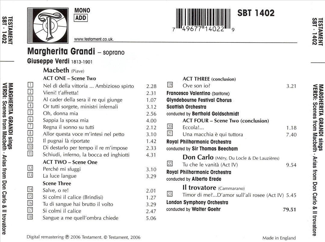 Margherita Grandi sings Verdi cover art