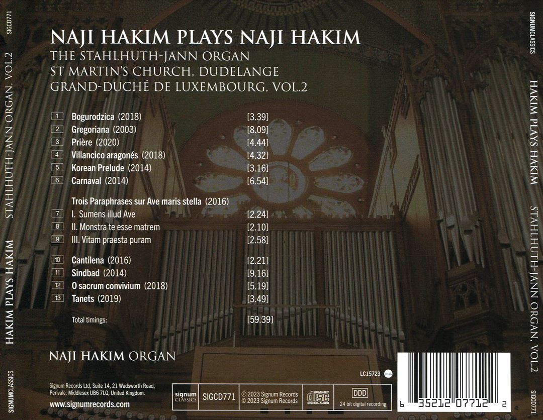 Hakim plays Hakim: The Stahlhuth-Jann Organ St. Martin's Church, Dudelange, Vol. 2 cover art