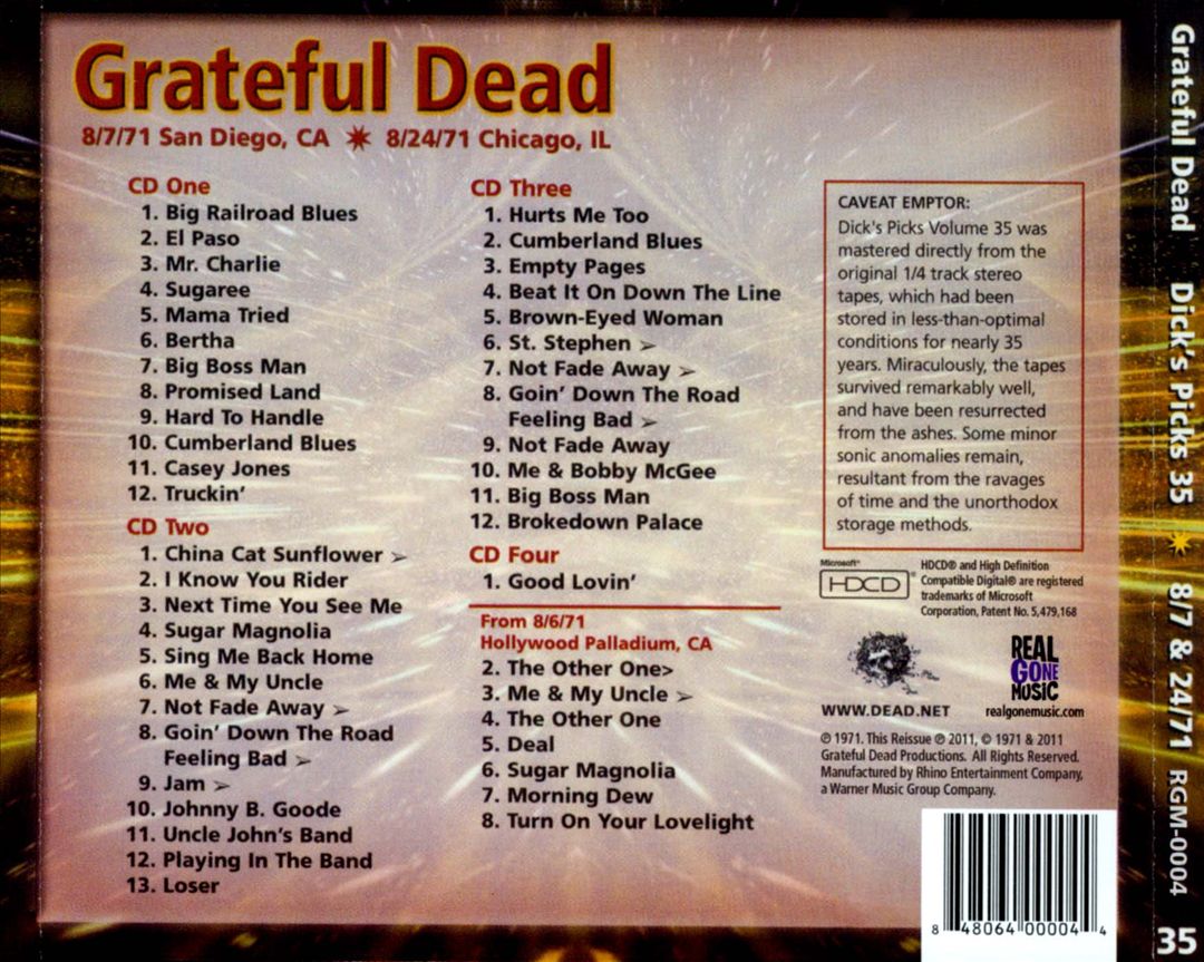 Dick's Picks, Vol. 35: Golden Hall, San Diego, CA 8/7/71 / Auditorium Theater, Chicago, IL 8/24/71 [Live] cover art
