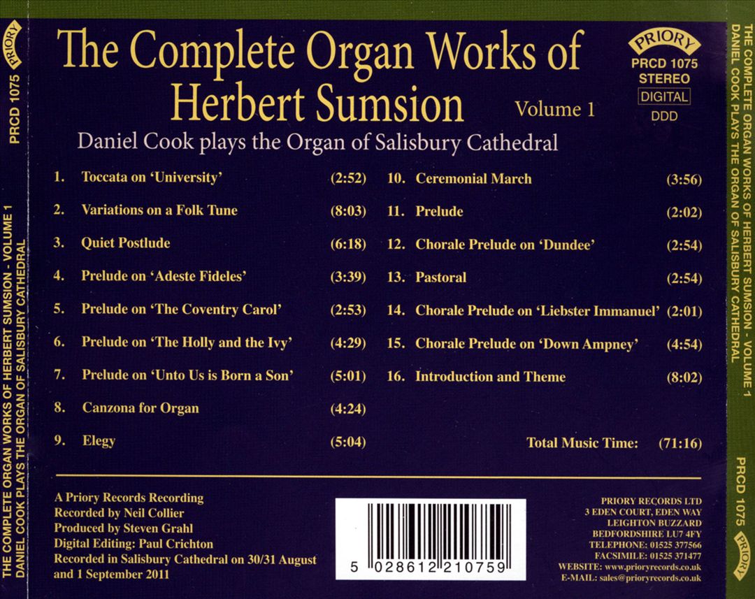 Complete Organ Works of Herbert Sumsion, Vol. 1 cover art