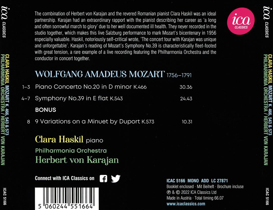Mozart: Piano Concerto No. 20 ; Symphony No. 39; 9 Variations on a Minuet by Duport cover art