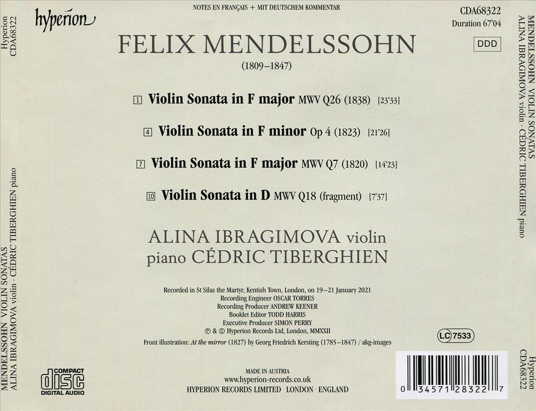 Mendelssohn: Violin Sonatas cover art