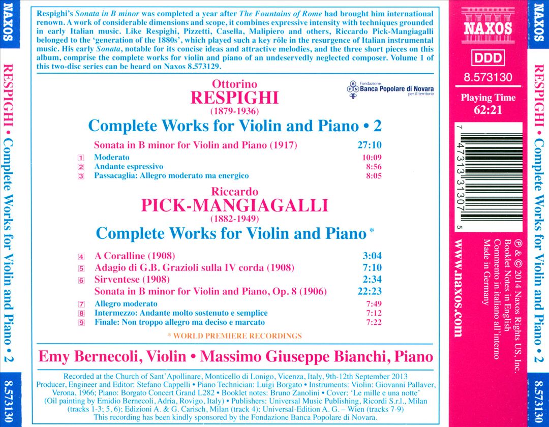 Respighi: Complete Works for Violin and Piano, Vol. 2 cover art