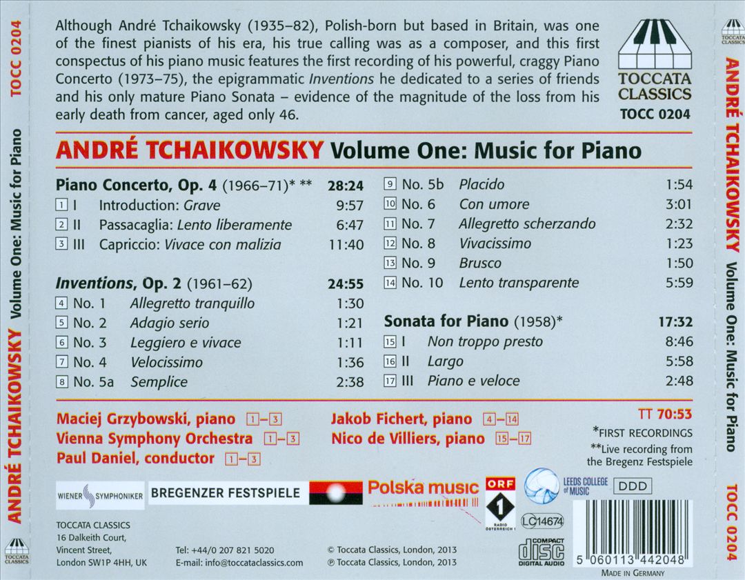 André Tchaikowsky: Music for Piano, Vol. 1 cover art