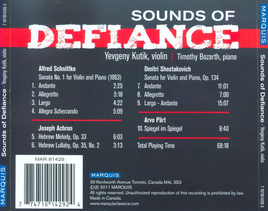 Sounds of Defiance: Music of Shostakovich, Schnittke, Pärt and Achron cover art