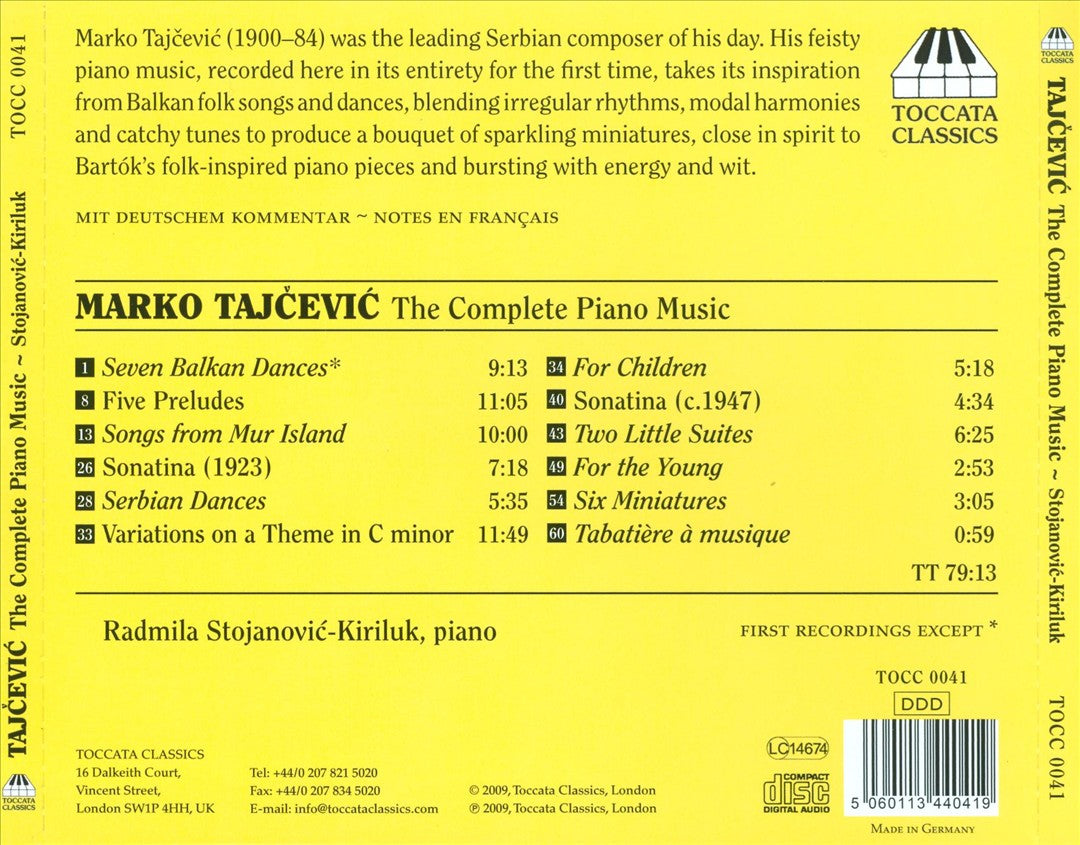 Marko Tajcevic: The Complete Piano Music cover art