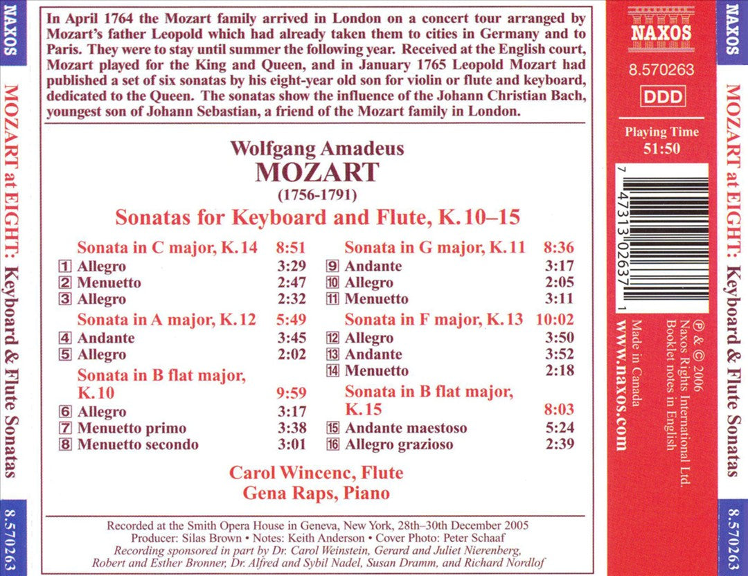 Mozart at Eight: Sonatas for Keyboard and Flute, K. 10-15 cover art