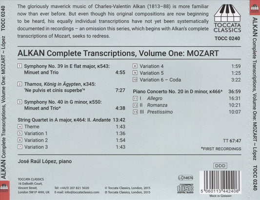 Charles-Valentin Alkan: The Complete Transcriptions, Vol. 1 - Mozart cover art