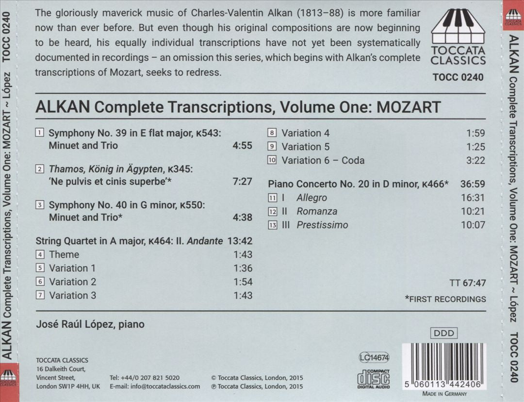 Charles-Valentin Alkan: The Complete Transcriptions, Vol. 1 - Mozart cover art
