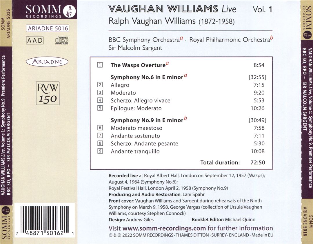 Vaughan Williams Live, Vol. 1 cover art