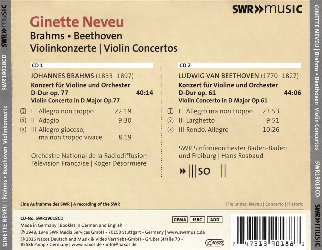 Beethoven, Brahms: Violin Concertos cover art