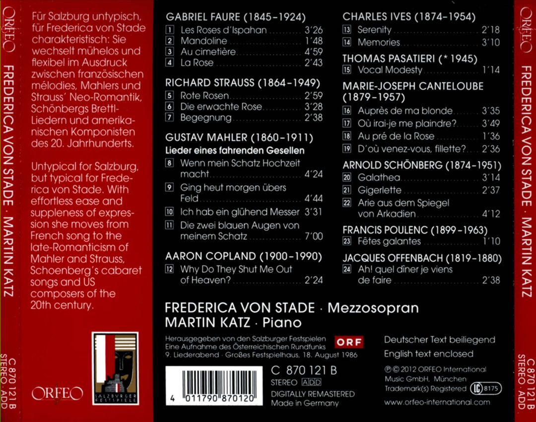 Fauré, Strauss, Mahler, Copland, Ives, Pasatieri, Canteloube, Schonberg: Lieder cover art