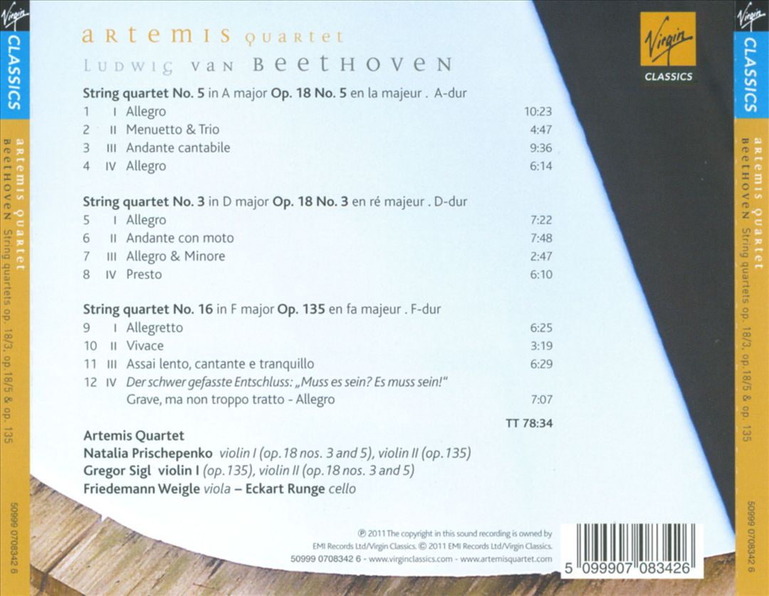 Beethoven: String Quartets Op. 18/3, Op. 18/5 & Op. 135 cover art